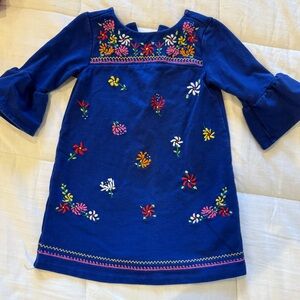 Janie and Jack Navy Dress with Floral Embroidery